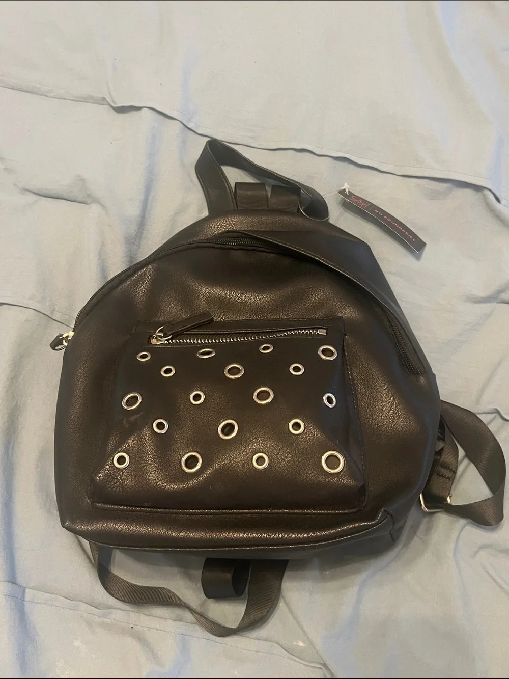No Boundaries Black Grommet Accent Faux Leather Backpack NWT